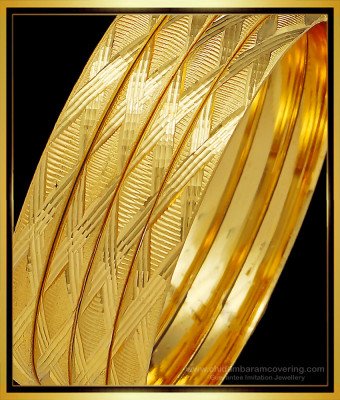 BNG506 - 2.6 Size Fancy Gold Bangles Design Daily Wear Diamond Cut Set Of 4 Pieces Bangles
