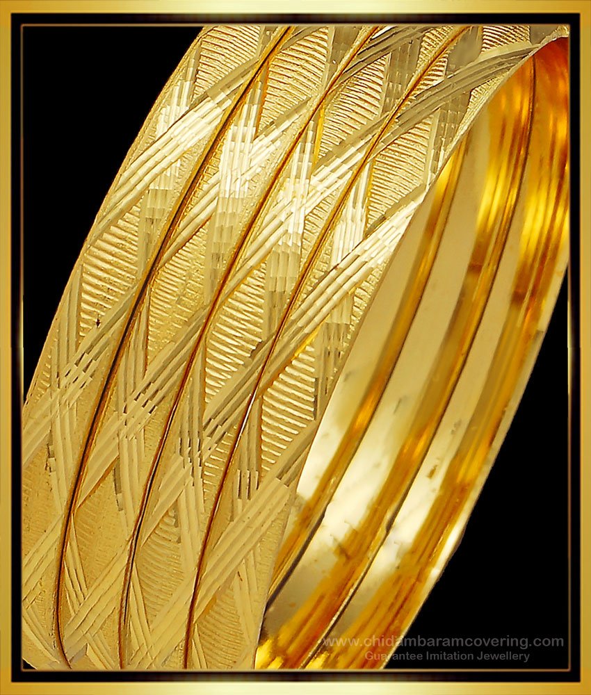 BNG506 - 2.6 Size Fancy Gold Bangles Design Daily Wear Diamond Cut Set Of 4 Pieces Bangles