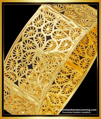 BNG513 - 2.10 Size Gold Look Kada Bangle One Gram Gold Single Broad Bangle Design for Ladies