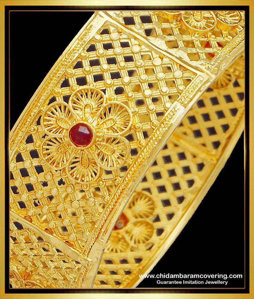 BNG515 -2.10 Size Bridal Wear Gold Plated Flower Design Stone Kada Bangle Buy Online