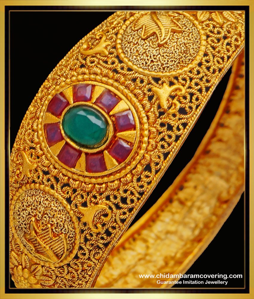 BNG521 -2.6 Size Premium Quality Latest Temple Jewellery Single Kada Screw Bangle Online