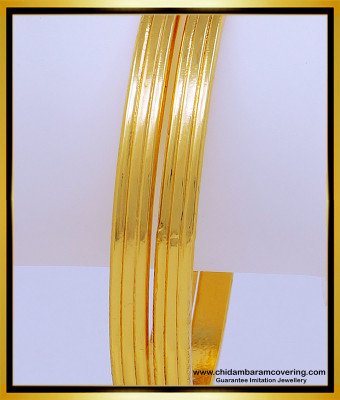 BNG536 - 2.10 Size Real Gold Design Plain Kambi Bangles Gold Plated Daily Wear Impon Valiyal