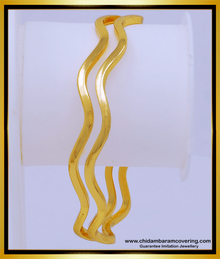 BNG538 - 2.6 Size Impon Bangles Daily Use Thin Curved Gold Design Plain Kambi Bangles Online