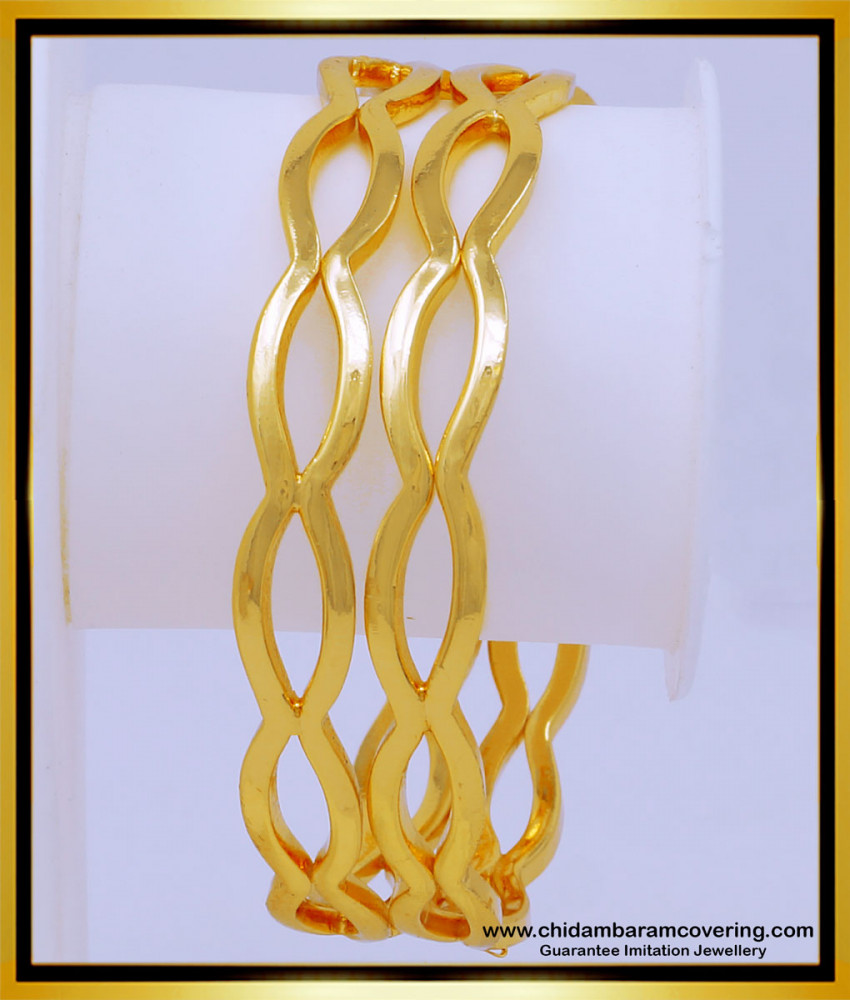 BNG539 - 2.6 Size Original Impon Bangles Daily Use Curved Gold Design for Wedding 