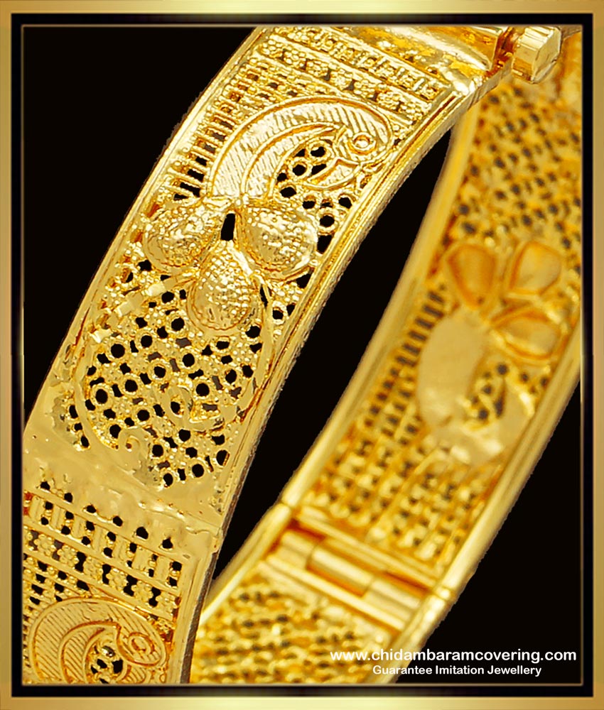 BNG541 -2.10 Size One Gram Gold Plated Peacock Design Screw Type Kada Bangle for Women 