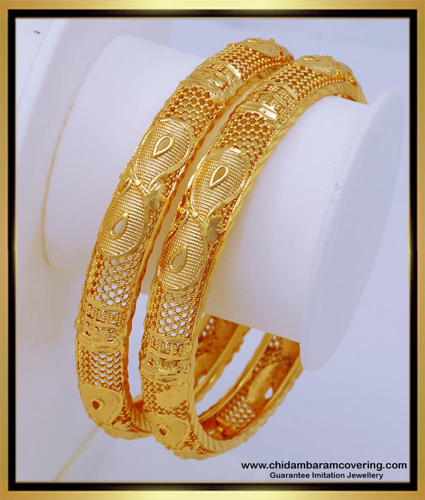 BNG547 - 2.6 Size Traditional South Indian Jewellery Mango Design Gold Plated Bangles 
