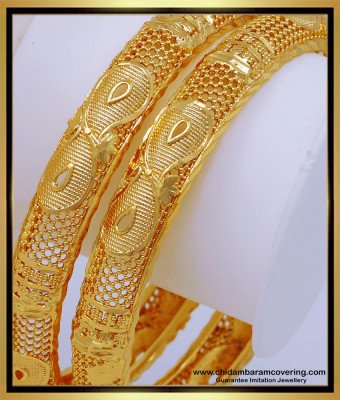 BNG547 - 2.4 Size Traditional South Indian Jewellery Mango Design Gold Plated Bangles 