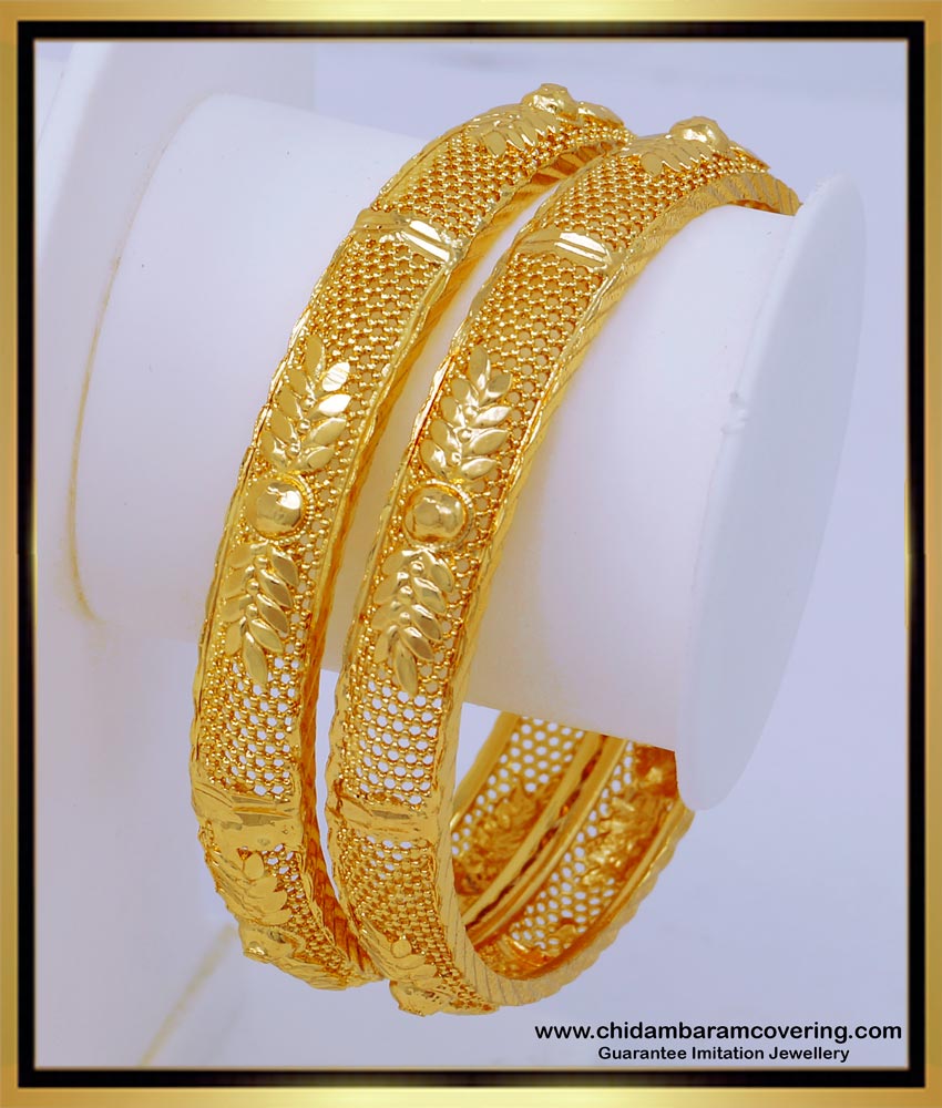 BNG549 - 2.6 Size New Model Net Pattern Flower Model 1 Gram Gold Bangles for Women