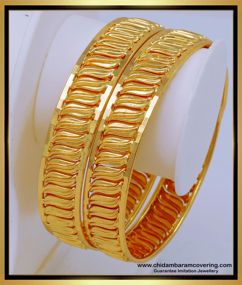 BNG550 - 2.10 Size Attractive One Gram Gold Bridal Wear Broad Gold Bangles Design for Ladies 