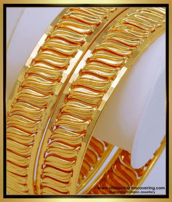 BNG550 - 2.10 Size Attractive One Gram Gold Bridal Wear Broad Gold Bangles Design for Ladies 