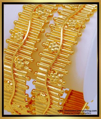 BNG552 - 2.4 Size Beautiful Gold Plated Bridal Wear Bangles Gold Kada Design for Ladies