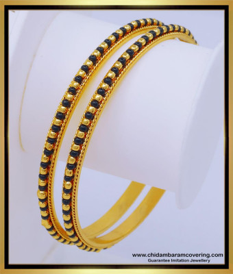BNG555 - 2.6 Size Beautiful One Gram Gold Daily Use Black Beads Gold Bangles Online