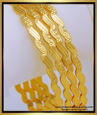 Bng570 - 2.4 Size Simple Light Weight Daily Use Gold Plated 4 Bangles Indian Wedding Bangles Set 