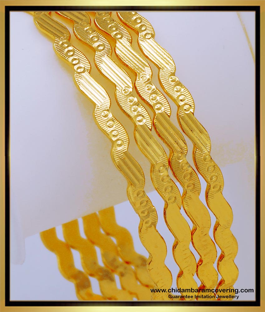 Bng570 - 2.6 Size Simple Light Weight Daily Use Gold Plated 4 Bangles Indian Wedding Bangles Set 