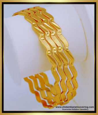 Bng571 - 2.4 Size New Model 1 Gram Gold Zig Zag Bangles Design Light Weight Daily Use Bangles Set