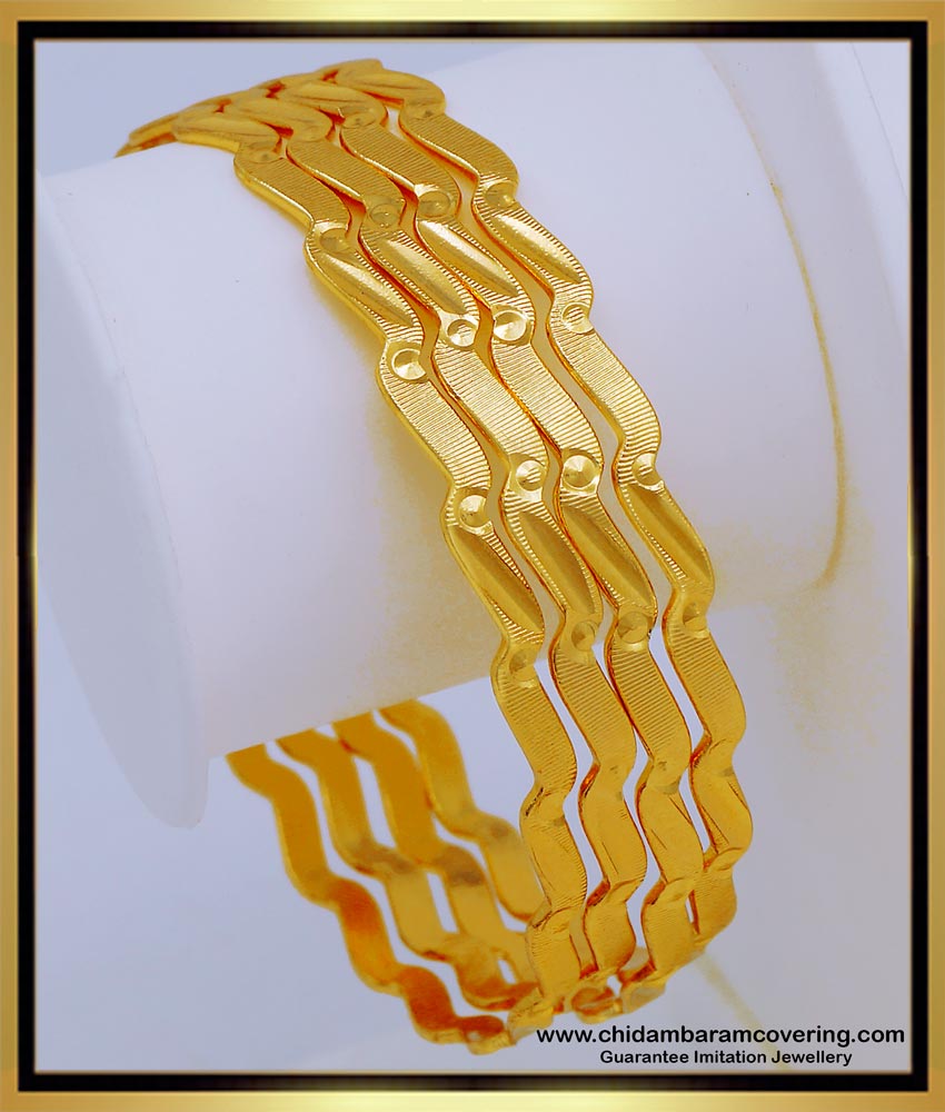 Bng571 - 2.8 Size New Model 1 Gram Gold Zig Zag Bangles Design Light Weight Daily Use Bangles Set