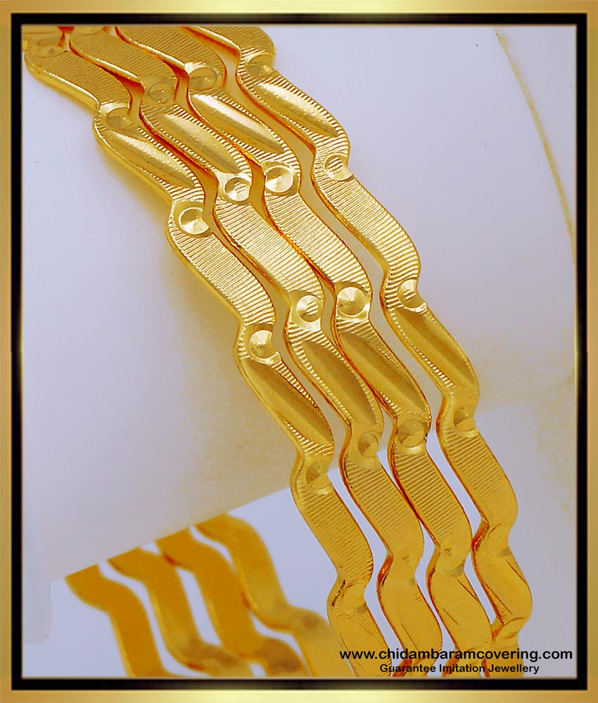 Bng571 - 2.8 Size New Model 1 Gram Gold Zig Zag Bangles Design Light Weight Daily Use Bangles Set