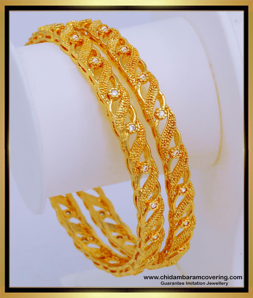 BNG573 - 2.4 Size Latest White Stone Bangles One Gram Gold Bangles Online Shopping