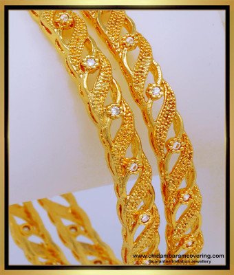 BNG573 - 2.4 Size Latest White Stone Bangles One Gram Gold Bangles Online Shopping