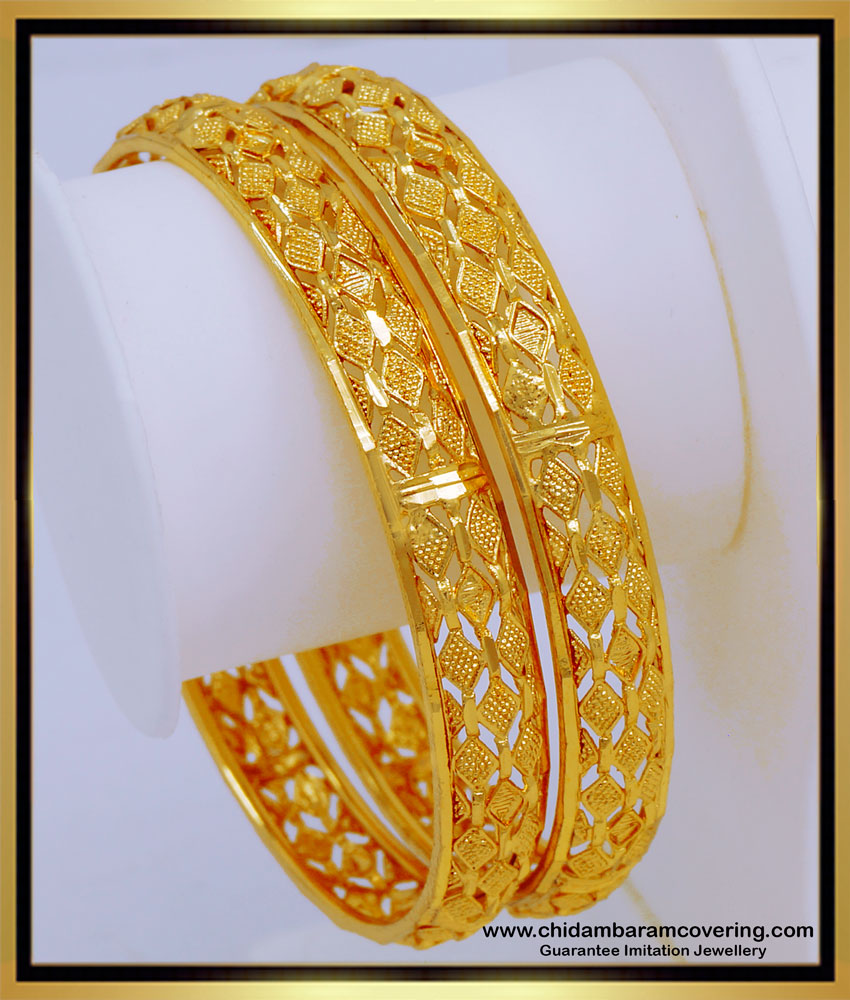 BNG578 - 2.8 Size Latest Diamond Cut Work One Gram Gold Bangles Design for Daily Use 