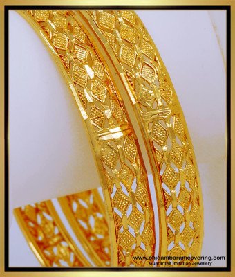 BNG578 - 2.10 Size Latest Diamond Cut Work One Gram Gold Bangles Design for Daily Use 