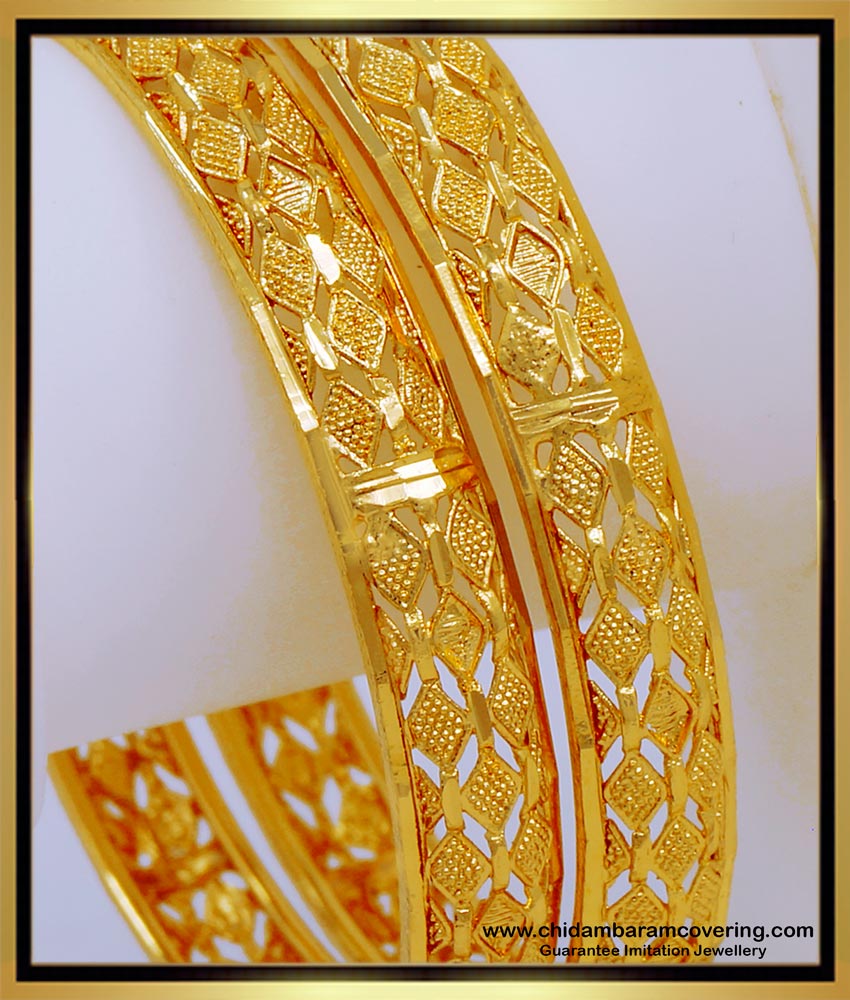 BNG578 - 2.8 Size Latest Diamond Cut Work One Gram Gold Bangles Design for Daily Use 