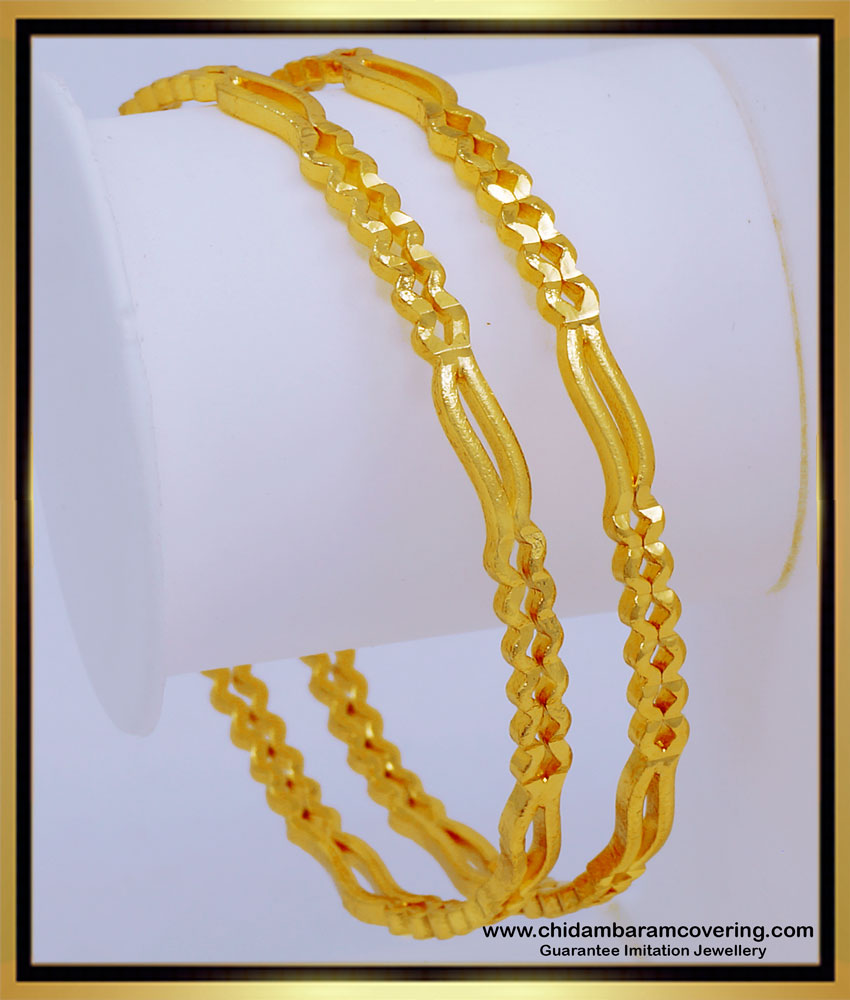 BNG581 - 2.4 Size New Daily Use Gold Bangles Design 1gram Gold Guarantee Bangles Online