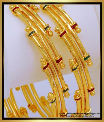 BNG584 - 2.10 Size Pure Gold Plated Enamel Gold Bangles Design for Women 