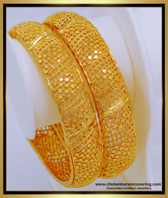 BNG589 - 2.10 Size Traditional Gold Bangles Design Bridal Wear Broad Bangles Design Online