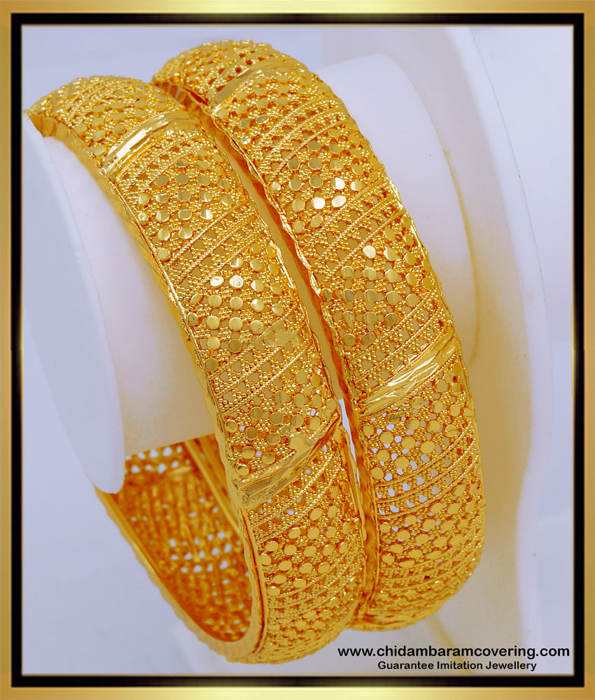 BNG589 - 2.4 Size Traditional Gold Bangles Design Bridal Wear Broad Bangles Design Online