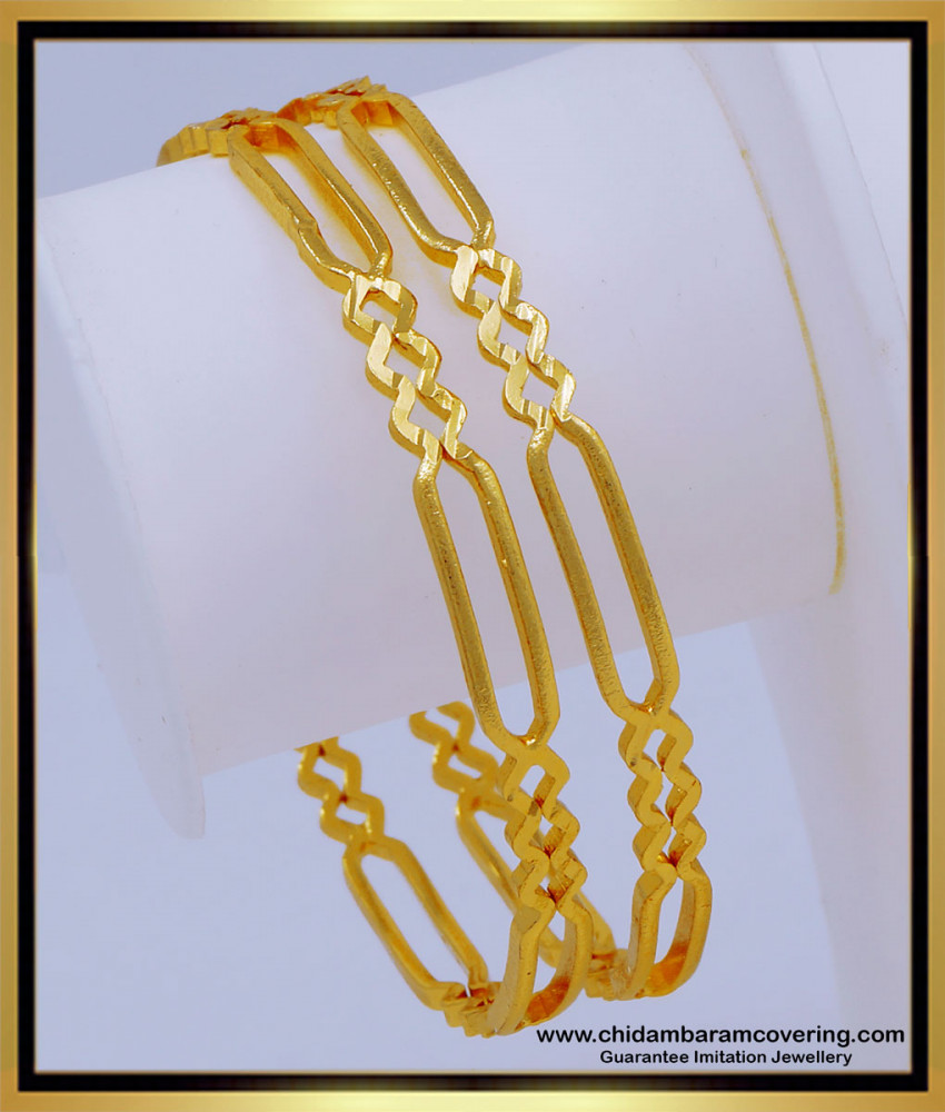 BNG590 - 2.6 Size Simple Daily Use Light Weight 1 Gram Gold Bangles Designs Buy Online