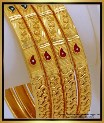BNG594 - 2.6 Size Good Quality Forming Gold Bridal Wear Enamel 4 Bangles Set for Wedding 