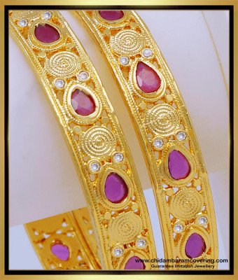 BNG596 - 2.6 Size South Indian Jewelry One Gram Gold Ruby Bangles Design for Women 