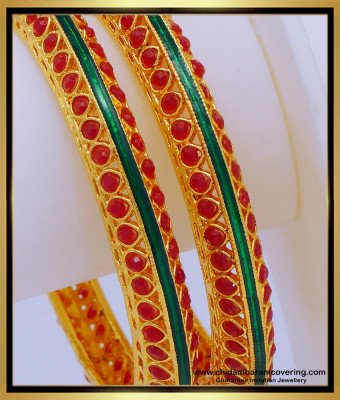 BNG597 - 2.6 Size New Model Gold Plated Ruby Stone Bangles Imitation Jewelry