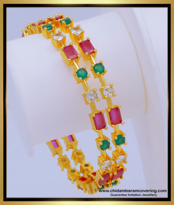 BNG599 - 2.6 Size Elegant American Diamond Multi Stone Party Wear Bangles for Girls
