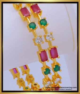 BNG599 - 2.6 Size Elegant American Diamond Multi Stone Party Wear Bangles for Girls