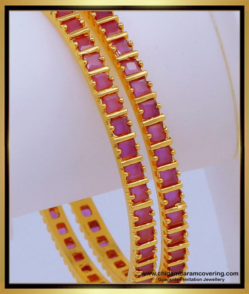 BNG601 - 2.8 Size Attractive Ruby Stone Light Weight Designer Bangles One Gram Gold Jewellery Online