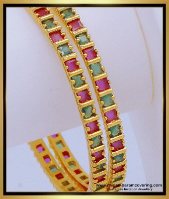 Bng602 - 2.6 Size Trendy Ruby Emerald Designer Bangles Ruby Emerald Stone Bangles for Women