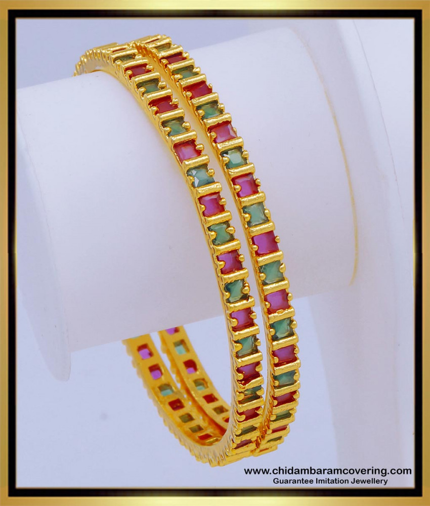 Bng602 - 2.6 Size Trendy Ruby Emerald Designer Bangles Ruby Emerald Stone Bangles for Women