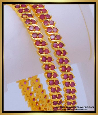 BNG608 - 2.8 Size Latest Pink Stone Ruby Bangles Women Gold Bangles Design Online
