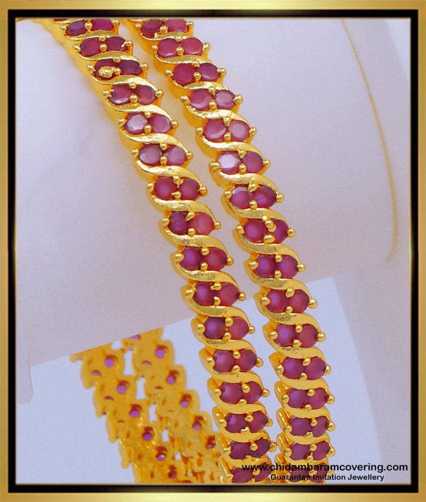 BNG608 - 2.8 Size Latest Pink Stone Ruby Bangles Women Gold Bangles Design Online