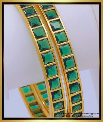BNG609 - 2.6 Size Precious Impon Green Emerald Gold Bangles Designs for Women