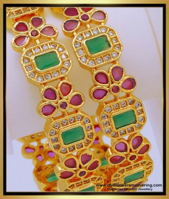 BNG614 - 2.6 Size Latest Stone Bangles Design First Quality One Gram Gold Ruby Emerald Wedding Bangles