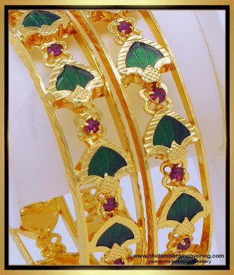 BNG615 - 2.8 Size Gold Plated Palakka Bangles Design Green Palakka with Stone Bangles Online