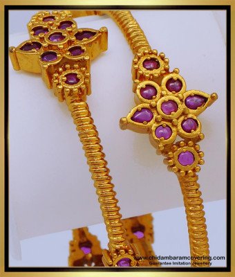 Bng619 -2.6 Size Premium Quality New Pattern Kemp Ruby Stone Antique Bangles Design Online