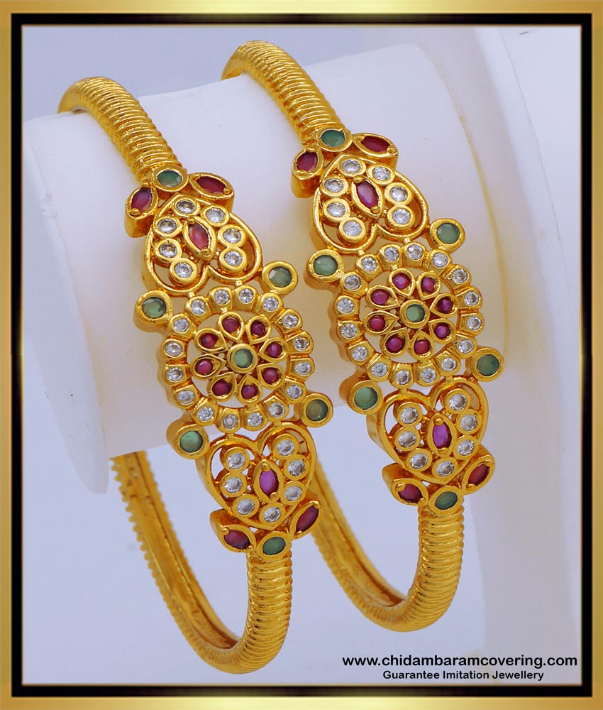 BNG620 -2.8 Size Premium Quality Multi Stone Kappu Design Antique Bangles for Women