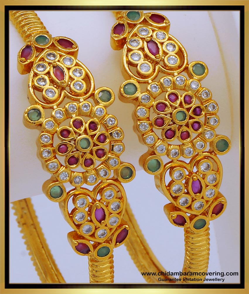 BNG620 -2.8 Size Premium Quality Multi Stone Kappu Design Antique Bangles for Women