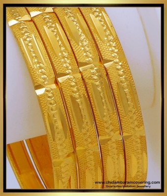 BNG628 - 2.4 Size Traditional Gold Design 4 Bangles Set Artificial Bangles for Daily Use 