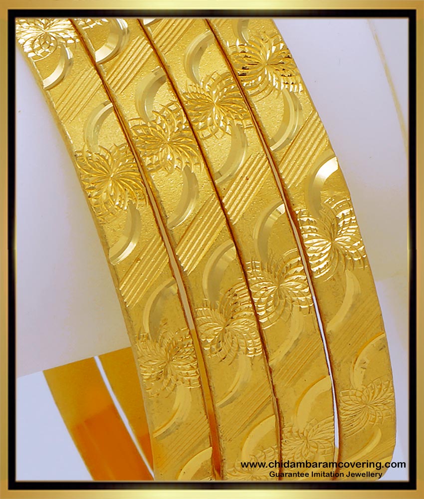 BNG630 - 2.8 Size Beautiful Flower Design One Gram Gold Plated Bangles Online Shopping