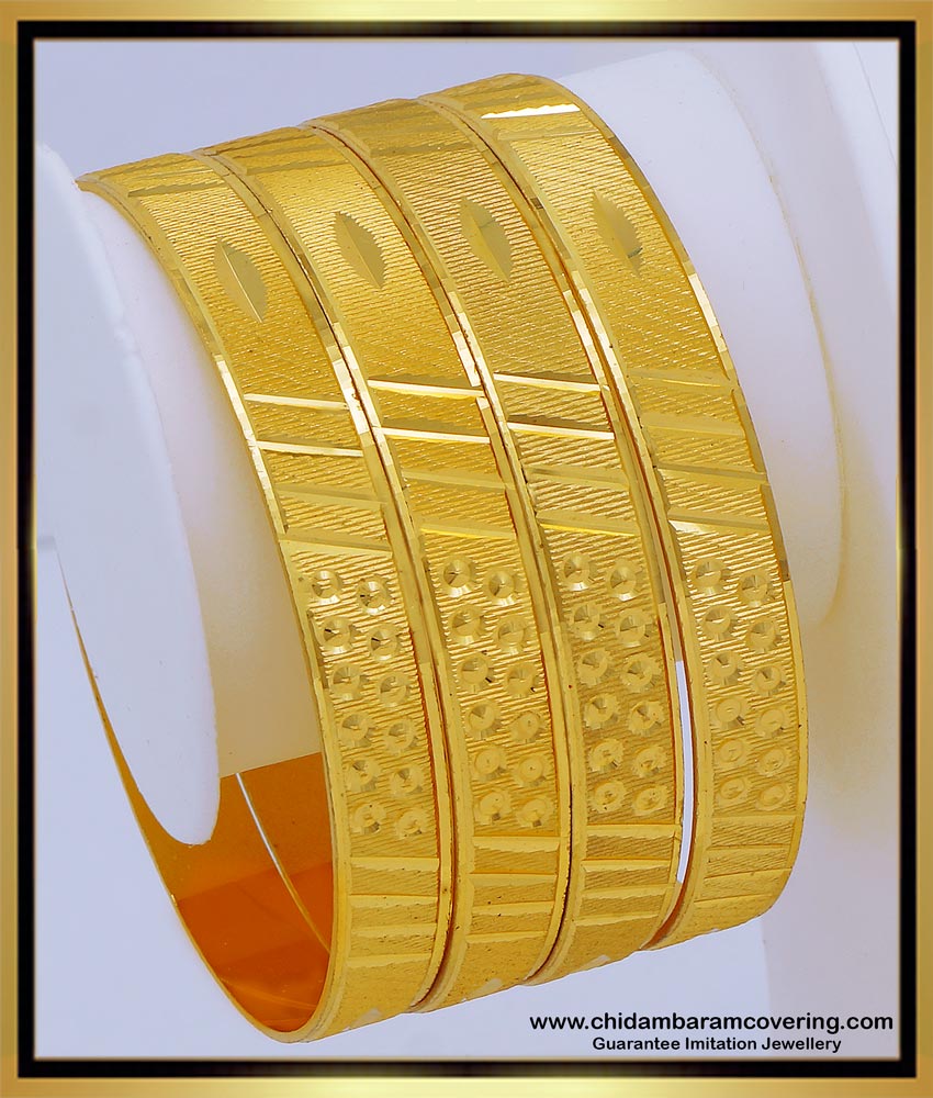 BNG635 - 2.10 Size Traditional Gold Look South Indian Bridal Bangles Set